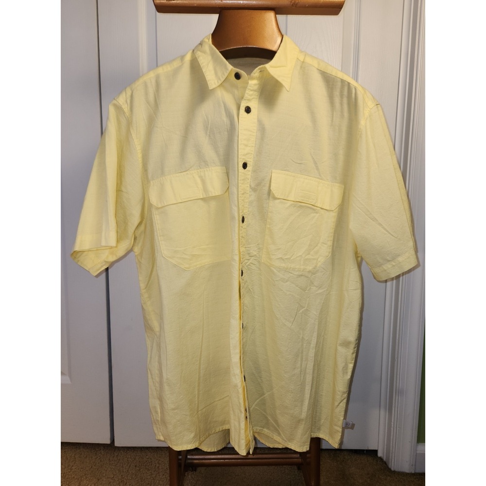 Cabelas Mens‎ Yellow Button Down Vented Short Sleeve Outdoor Shirt Size XL